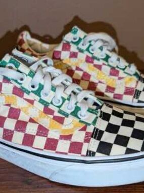 Vans Checkerboard Lace-Up Sneakers in Black, Red, Green, Yellow